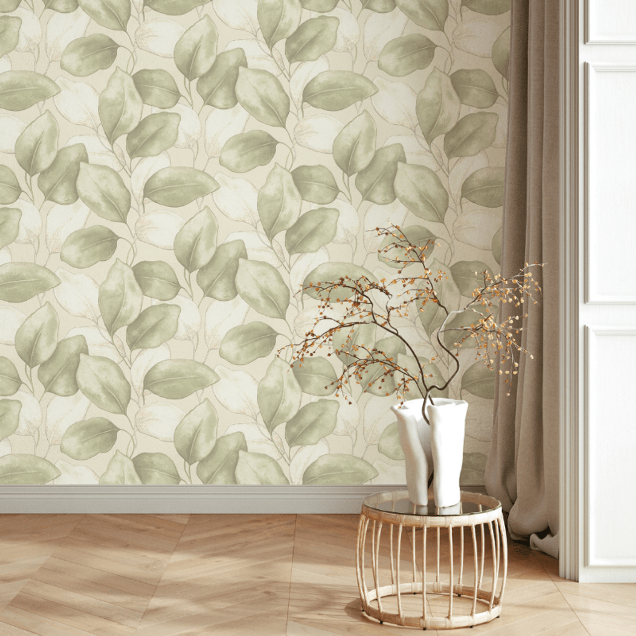 Opulenza Leaf Wallpaper - Sage - Rasch - 659870Wallpaper199