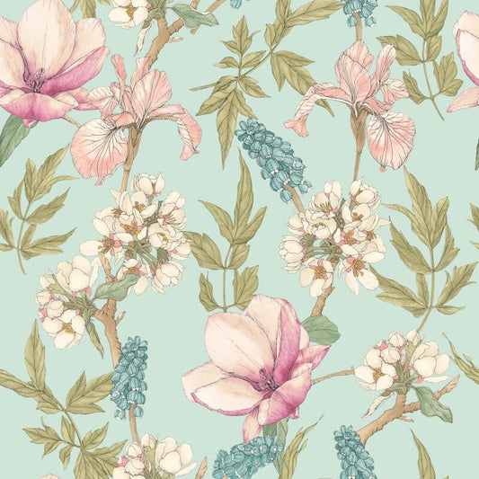 Orchid Bloom Wallpaper - Duck Egg/Blush - Hoopla Walls - HWA1176WWallpaper199