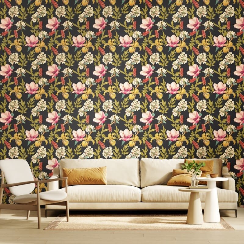 Orchid Bloom Wallpaper - Ebony/Raspberry - Hoopla Walls - HWA1182WWallpaper199