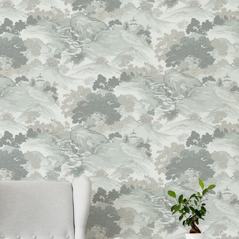 Oriental Landscape Wallpaper - Eau De Nil - Crown - M1191Wallpaper199