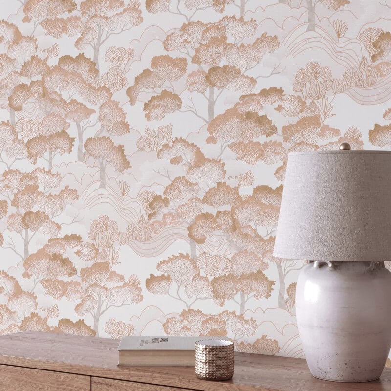 Oriental Trees Metallic Wallpaper - Beige/Silver - Elle Decoration - 10448 - 13Wallpaper199