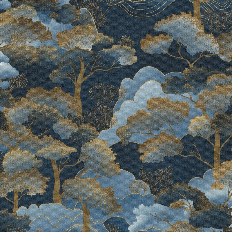 Oriental Trees Metallic Wallpaper - Blue/Gold - Elle Decoration - 10448 - 08Wallpaper199