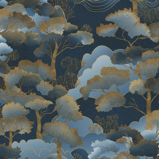 Oriental Trees Metallic Wallpaper - Blue/Gold - Elle Decoration - 10448 - 08Wallpaper199