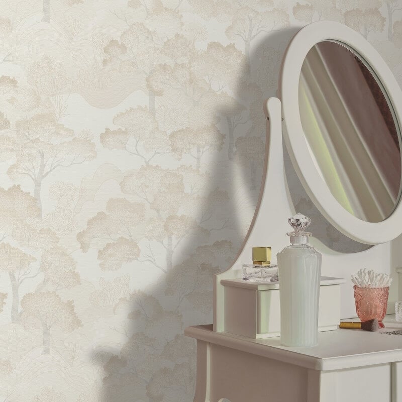 Oriental Trees Metallic Wallpaper - Cream/Silver - Elle Decoration - 10448 - 14Wallpaper199