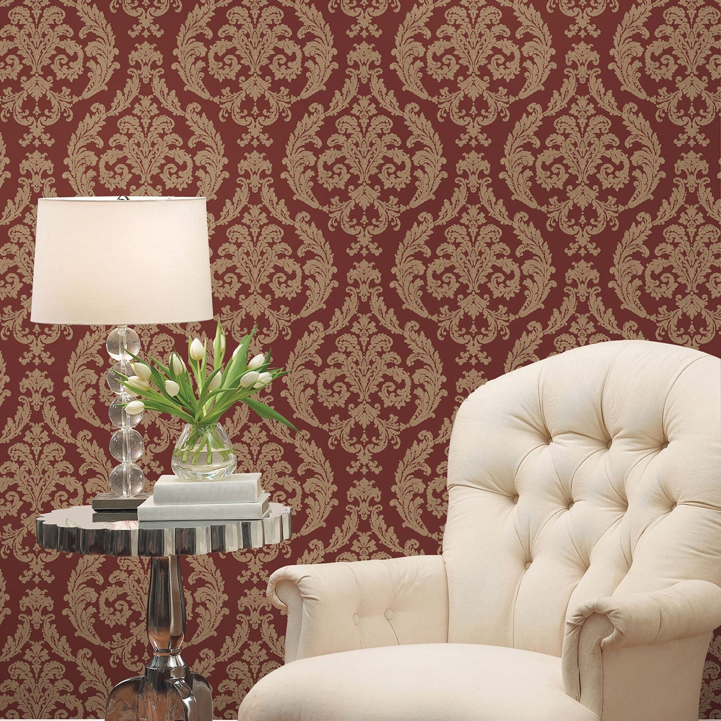 Palazzo Damask Wallpaper - Red / Gold - Galerie - G67612Wallpaper199