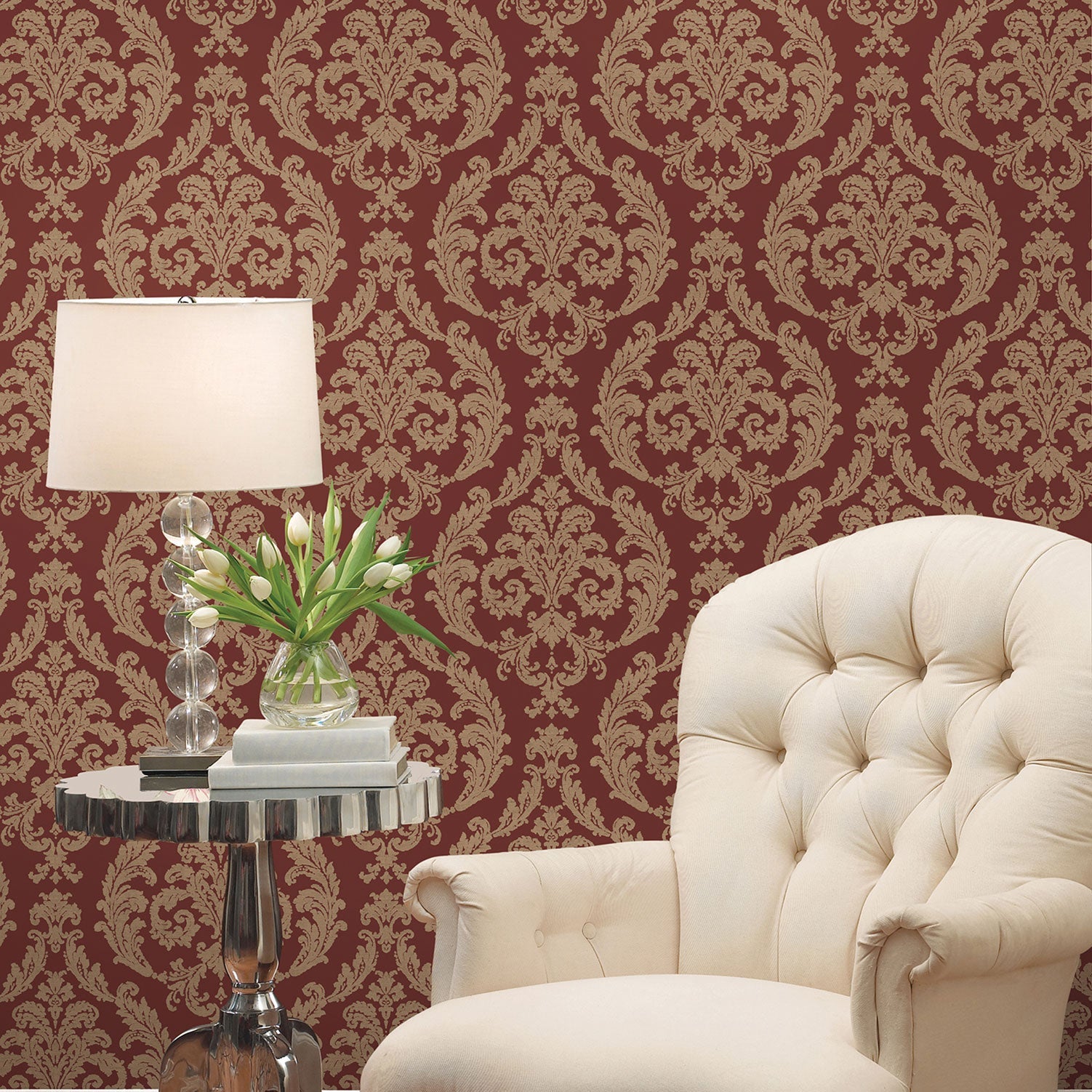 Palazzo Damask Wallpaper - Red / Gold - Galerie - G67612Wallpaper199