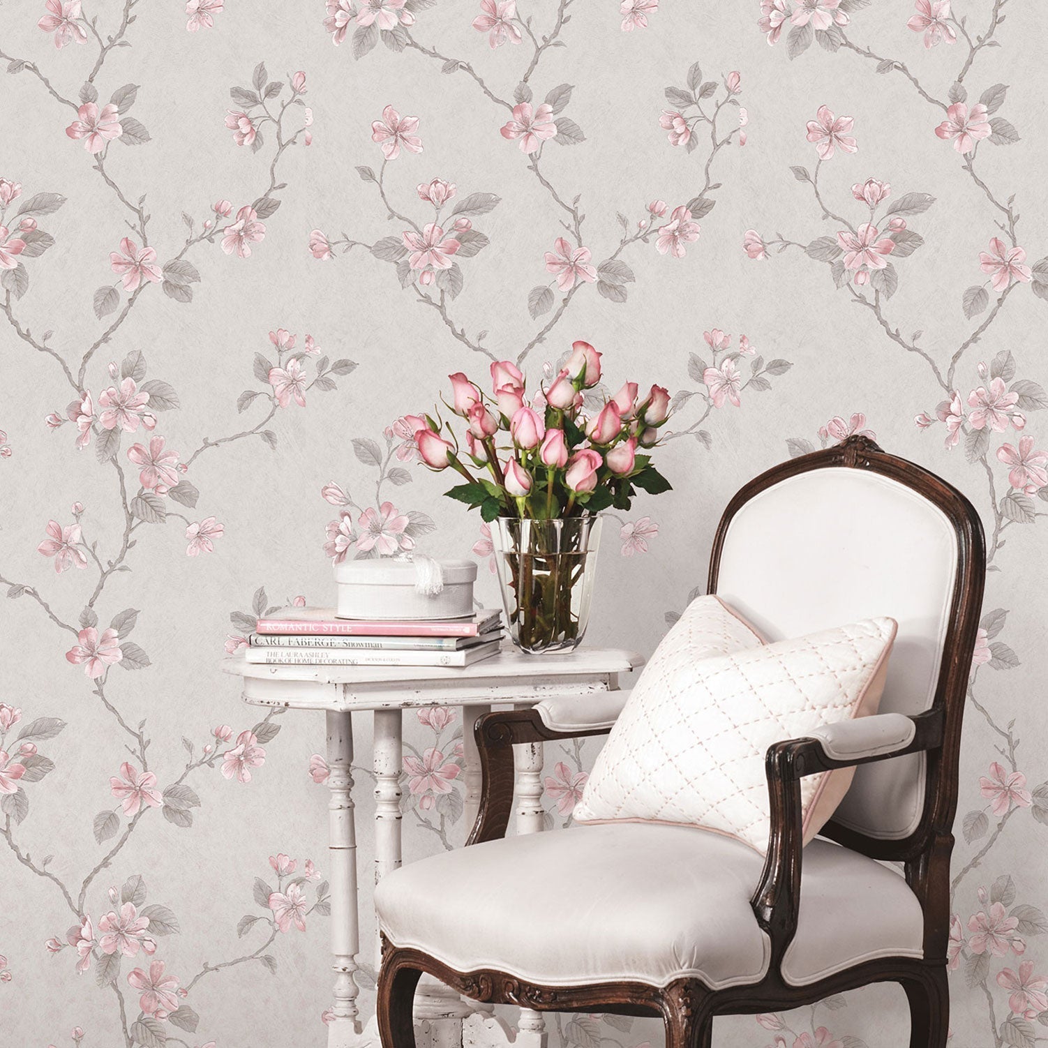 Palazzo Floral Bushes Wallpaper - Pink / Grey - Galerie - G67614Wallpaper199