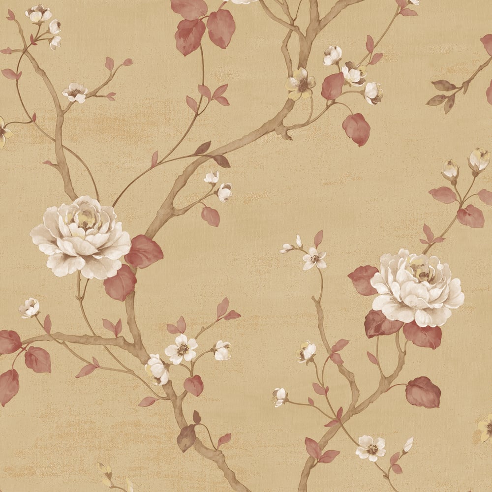 Palazzo Large Floral Wallpaper - Red / Cream / Beige - Galerie - G67604Wallpaper199