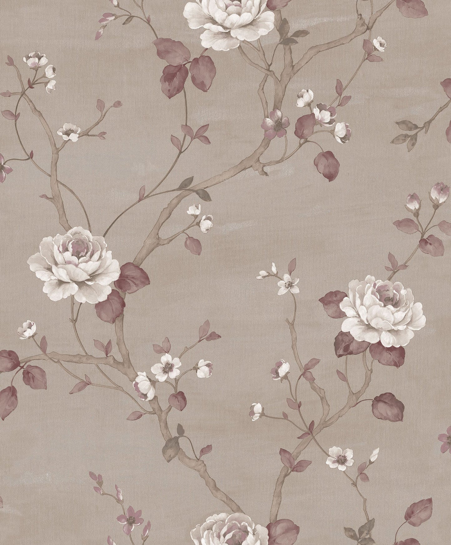 Palazzo Large Floral Wallpaper - Taupe / Beige / Claret - Galerie - G67605Wallpaper199