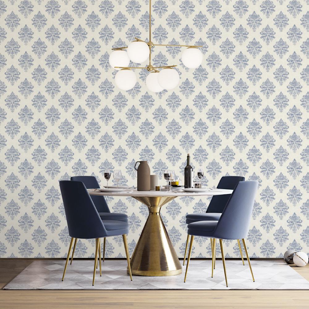 Palazzo Medallion Damask Wallpaper - Blue / White - Galerie - G68671Wallpaper199