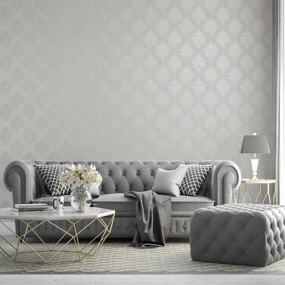 Palazzo Medallion Damask Wallpaper - Silver Grey / White - Galerie - G68670Wallpaper199