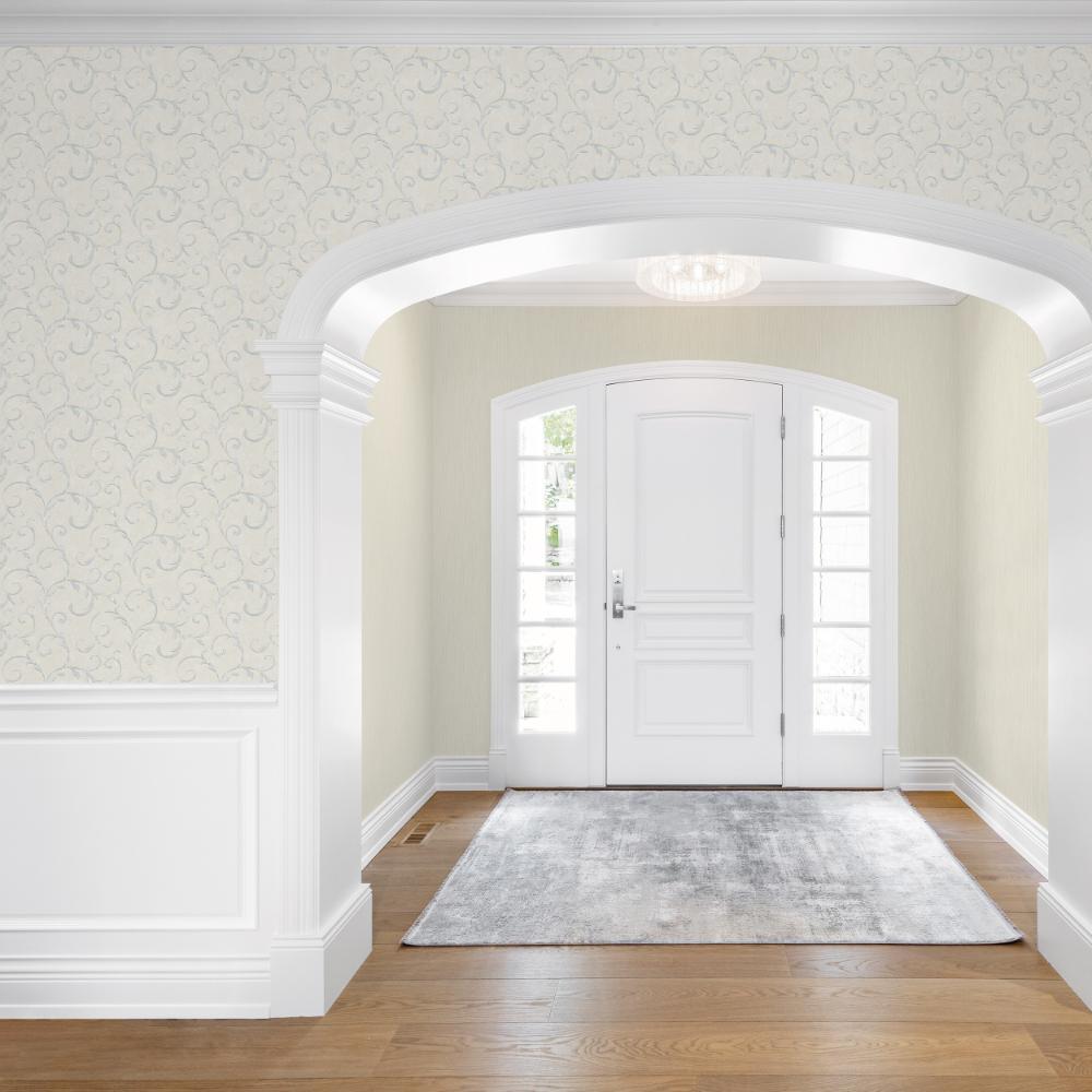 Palazzo Scroll Wallpaper - Cream / Silver Grey / Blue - Galerie - G68674Wallpaper199