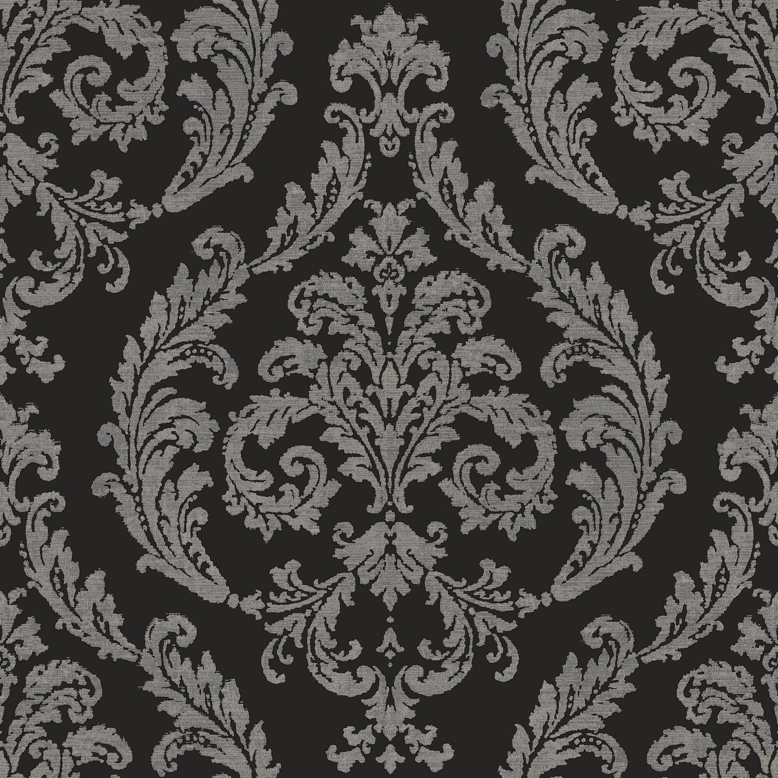 Palazzo Silk Damask Wallpaper - Black / Silver Grey - Galerie - G68676Wallpaper199