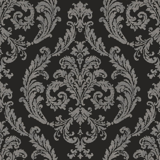 Palazzo Silk Damask Wallpaper - Black / Silver Grey - Galerie - G68676Wallpaper199