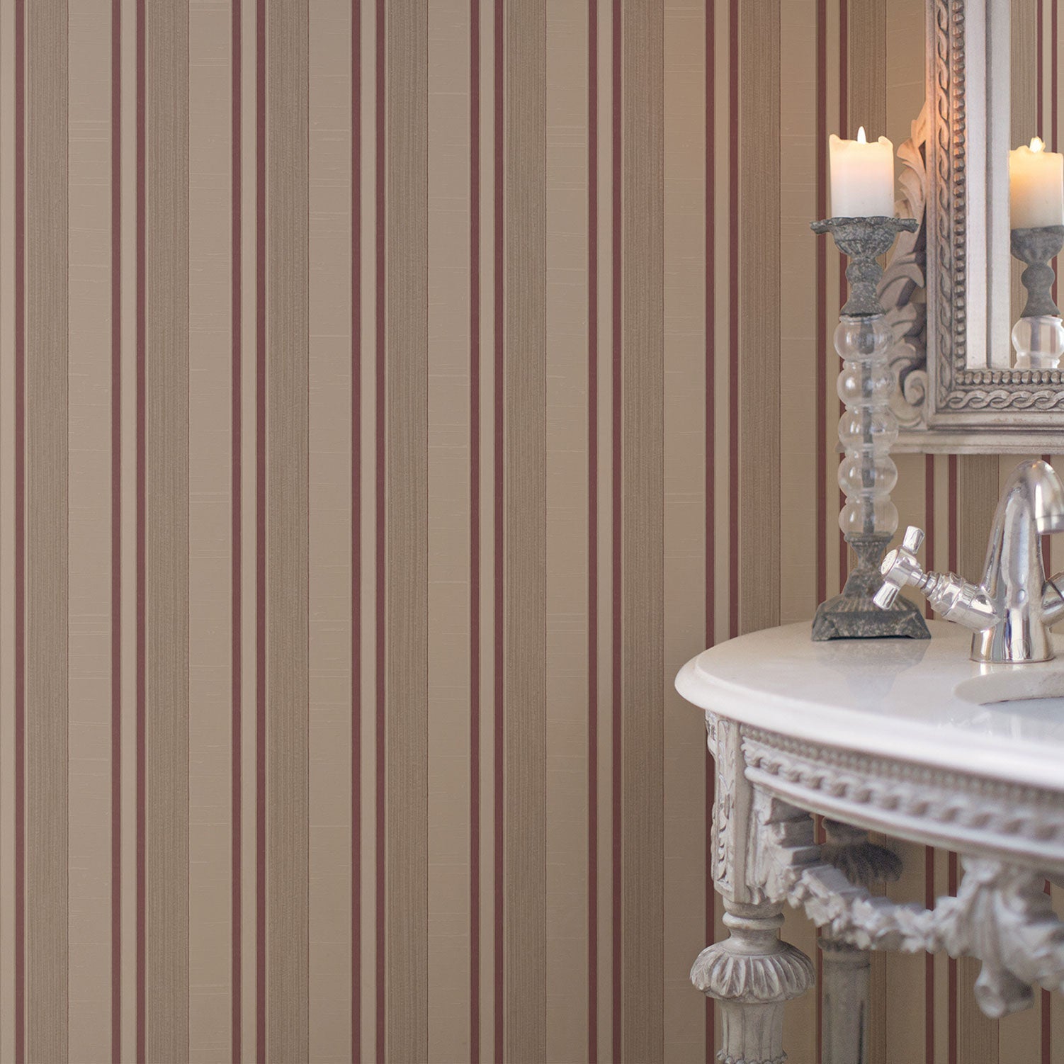 Palazzo Striped Wallpaper - Claret / Dark Beige - Galerie - G67626Wallpaper199