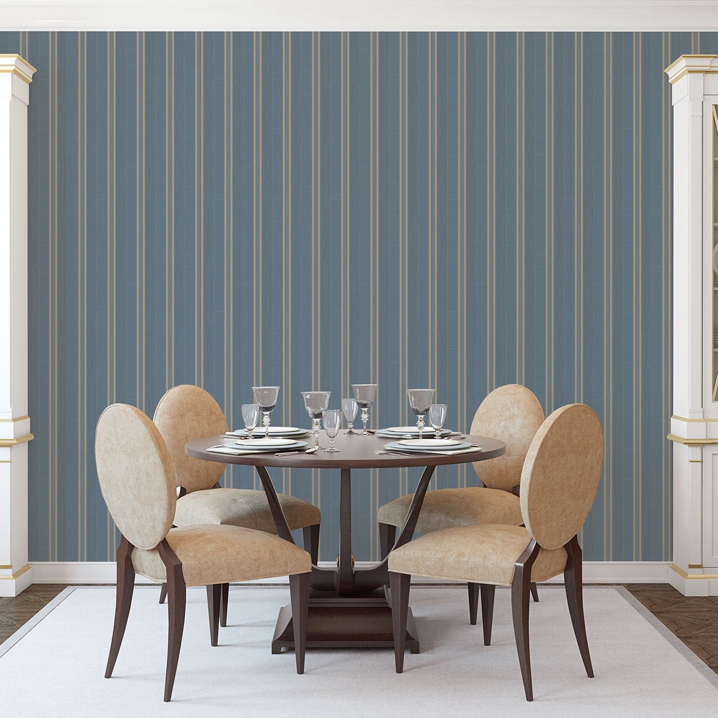 Palazzo Striped Wallpaper - Dark Blue / Bronze - Galerie - G67628Wallpaper199