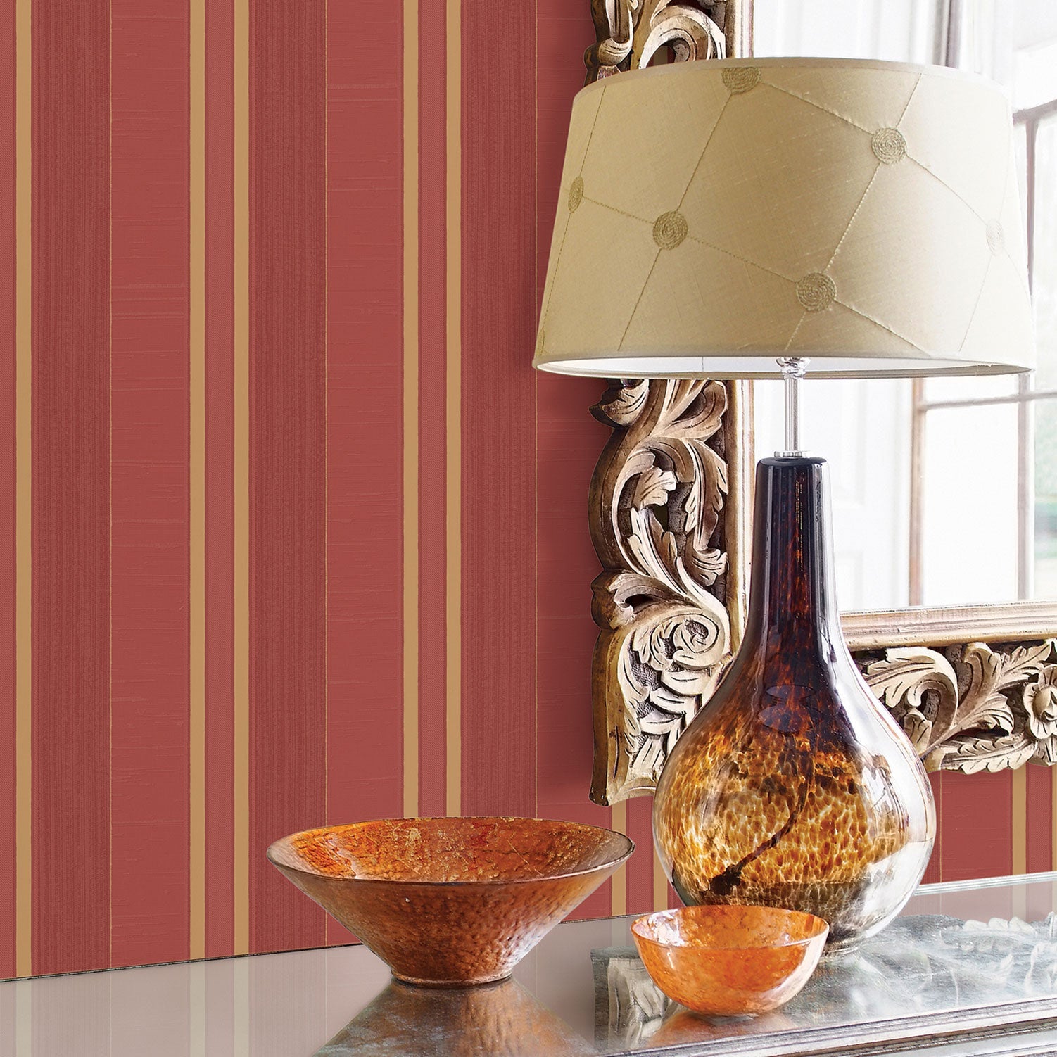 Palazzo Striped Wallpaper - Red / Gold - Galerie - G67627Wallpaper199