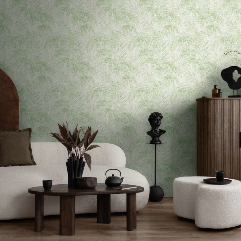 Palm Leaf Motif Wallpaper - Cream/Green - Michalsky Living - 39981-1Wallpaper199