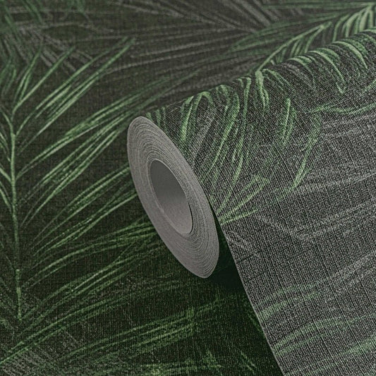 Palm Leaf Motif Wallpaper - Green/Grey - Michalsky Living - 39981-4Wallpaper199