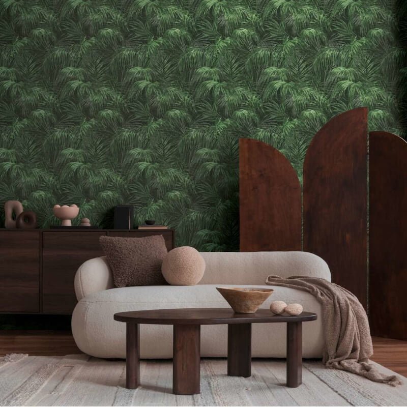 Palm Leaf Motif Wallpaper - Green/Grey - Michalsky Living - 39981-4Wallpaper199