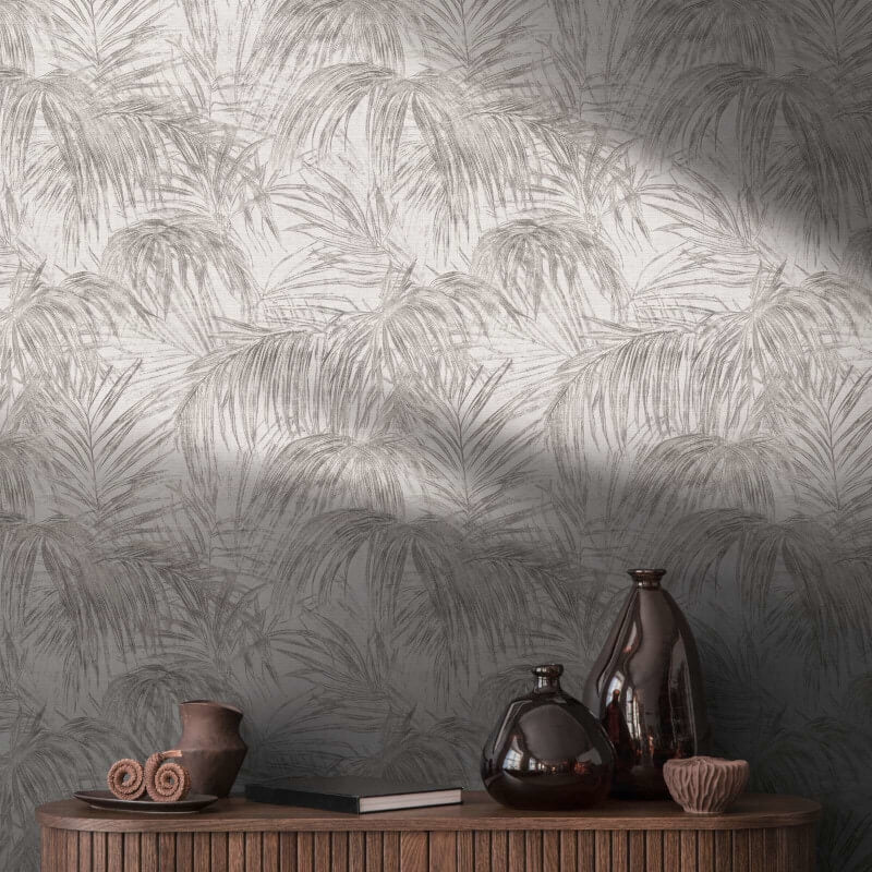 Palm Leaf Motif Wallpaper - White/Grey - Michalsky Living - 39981-3Wallpaper199