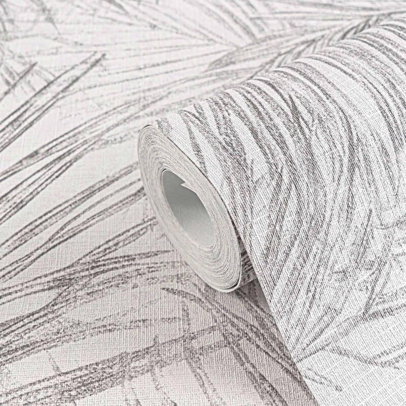 Palm Leaf Motif Wallpaper - White/Grey - Michalsky Living - 39981-3Wallpaper199