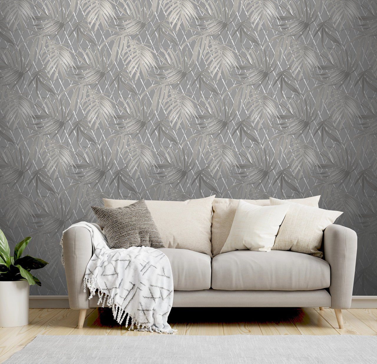 Paradise Palm Vasari Wallpaper - Grey - Rasch - 539547Wallpaper199