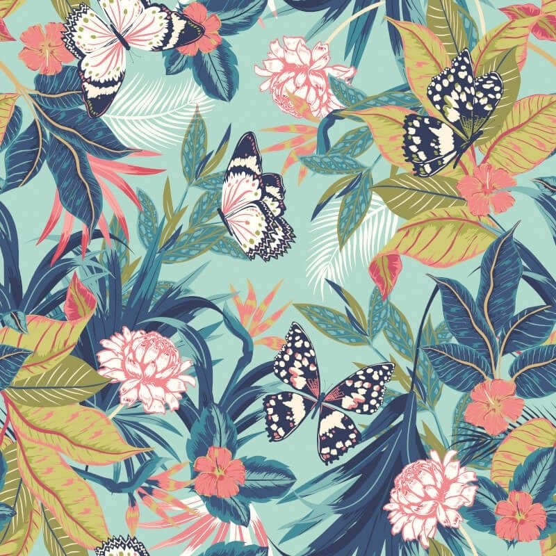 Paradise Wallpaper - Aqua/Rouge - Hoopla Walls - HWA1194WWallpaper199