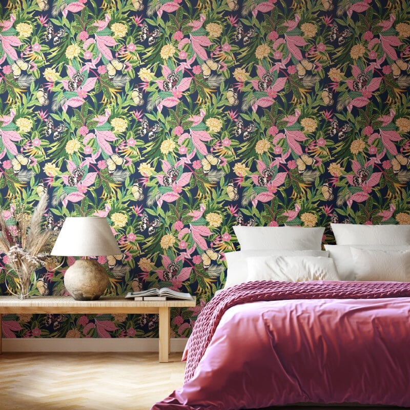 Paradise Wallpaper - Indigo/Pink - Hoopla Walls - HWA1195WWallpaper199