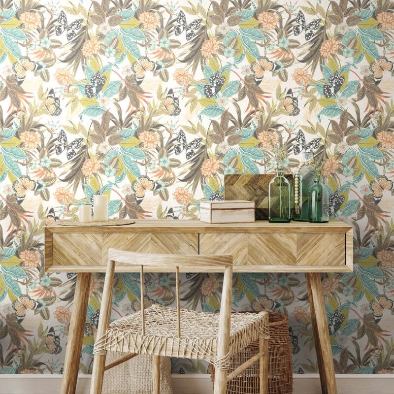 Paradise Wallpaper - Moss/Peach - Hoopla Walls - HWA1190WWallpaper199