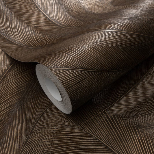 Plume Leaf Metallic Wallpaper - Brown - Erismann - 10476 - 48Wallpaper199