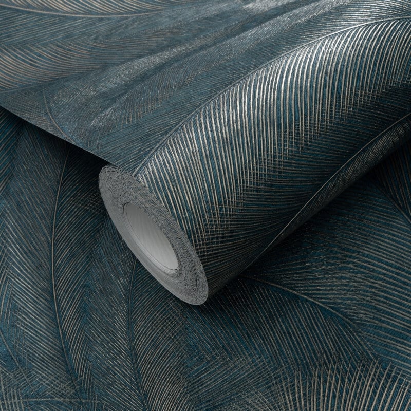Plume Leaf Metallic Wallpaper - Teal/Gold - Erismann - 10476 - 19Wallpaper199