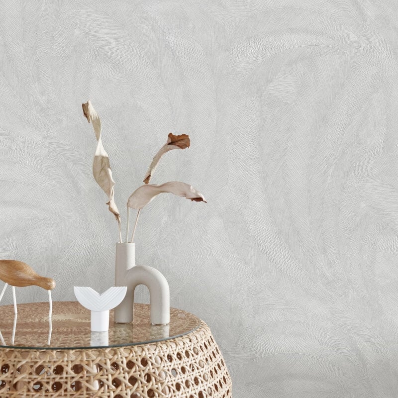 Plume Leaf Metallic Wallpaper - White/Grey - Erismann - 10476 - 31Wallpaper199