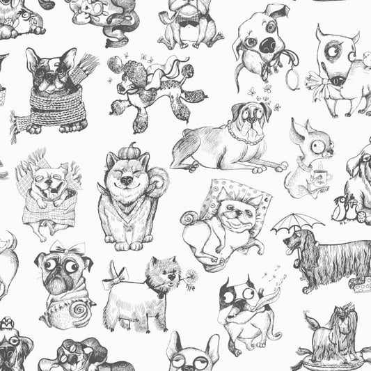 Pooches Wallpaper - Black/White - Muriva - 102577Wallpaper199