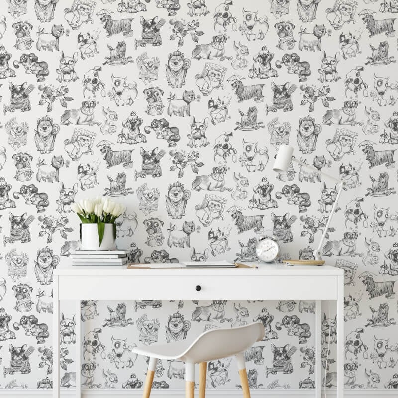 Pooches Wallpaper - Black/White - Muriva - 102577Wallpaper199