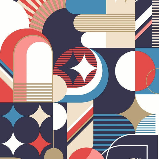 Pop Carnival Geo Metallic Wallpaper - Blue/Red - Muriva - M47410Wallpaper199