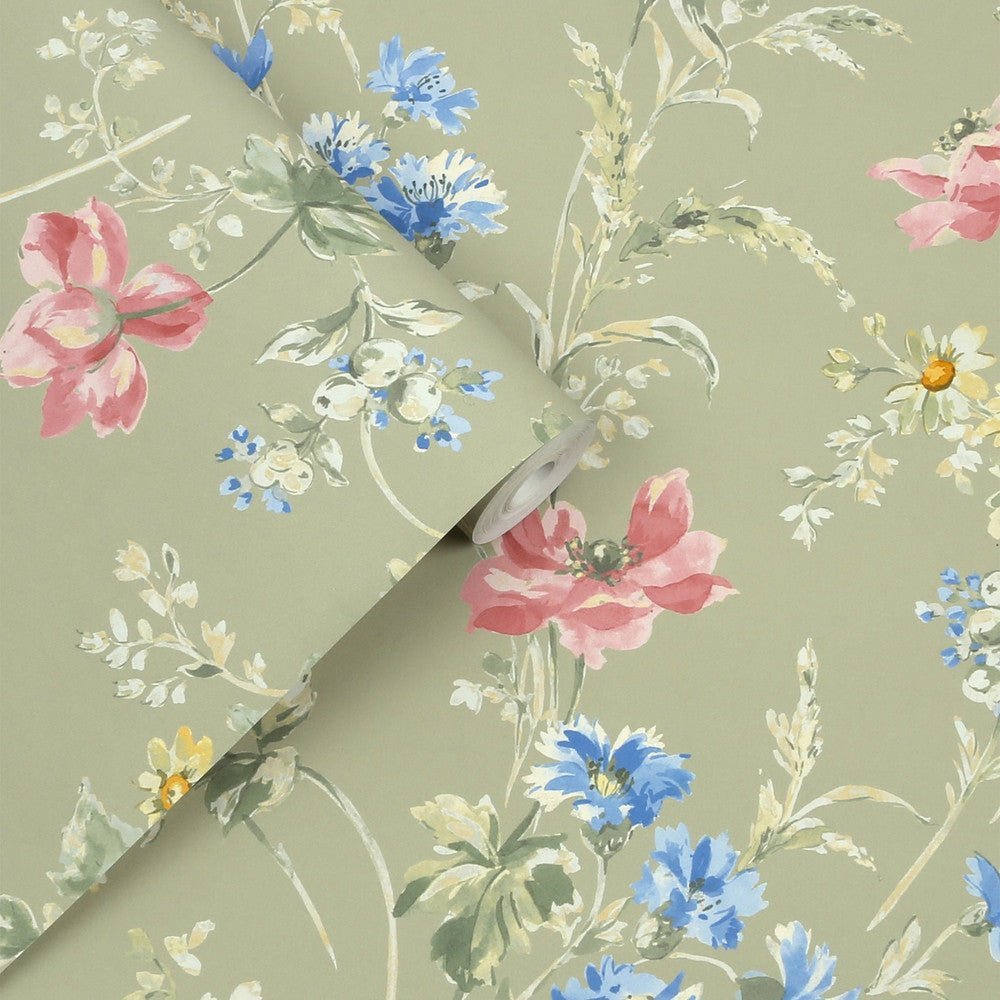 Poppy Meadow Wallpaper - Sage Green - Laura Ashley - 127405Wallpaper199