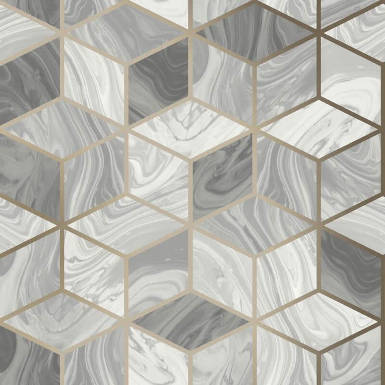 Portfolio Marble Cube Wallpaper - Grey/Gold - Rasch - 248975Wallpaper199