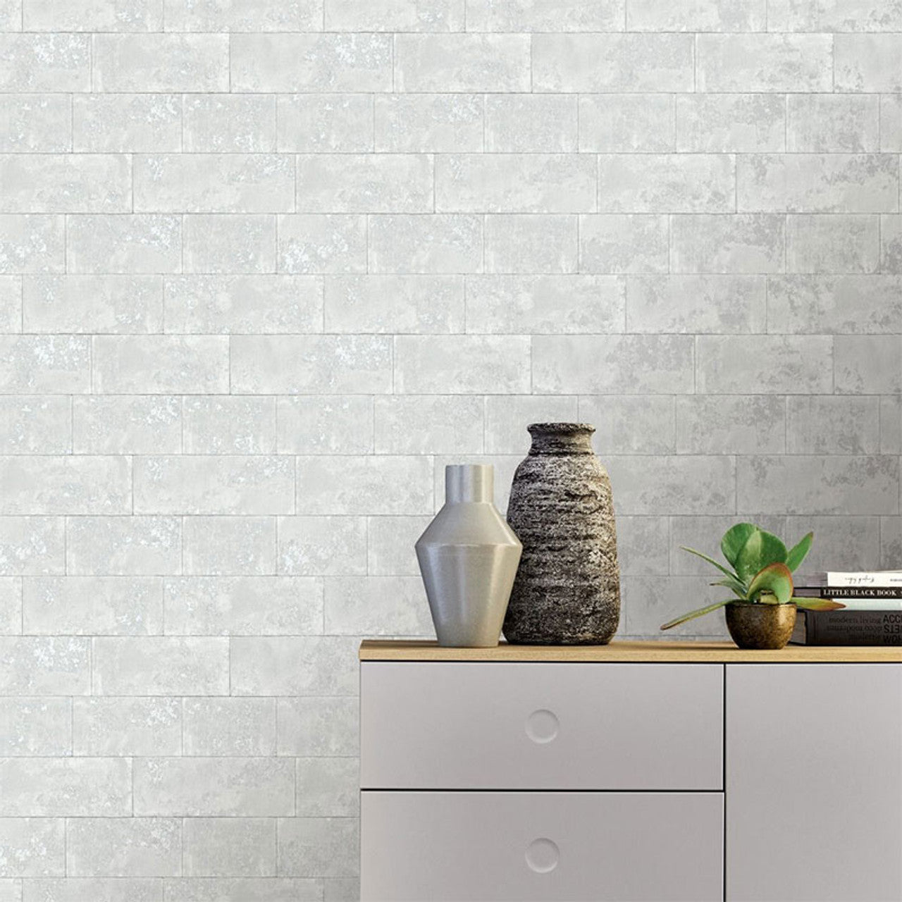 Portfolio Metallic Brick Wallpaper - Grey - Rasch - 248678Wallpaper199