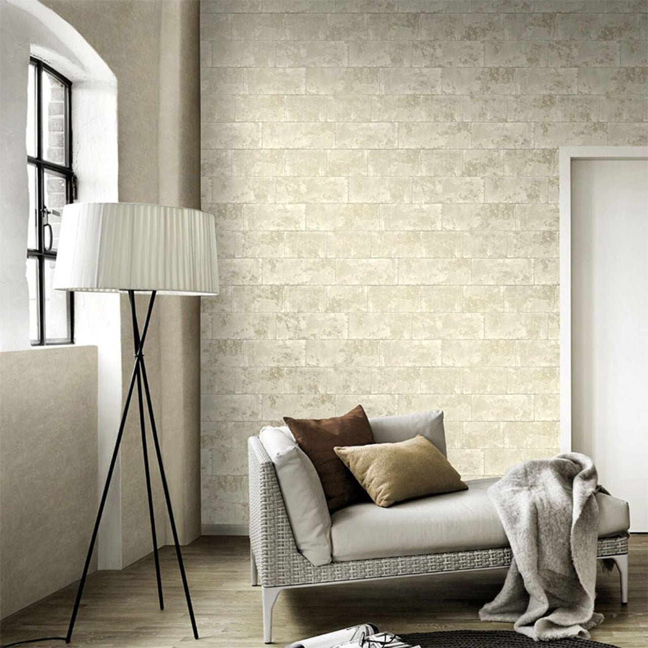 Portfolio Metallic Brick Wallpaper - Natural - Rasch - 248692Wallpaper199