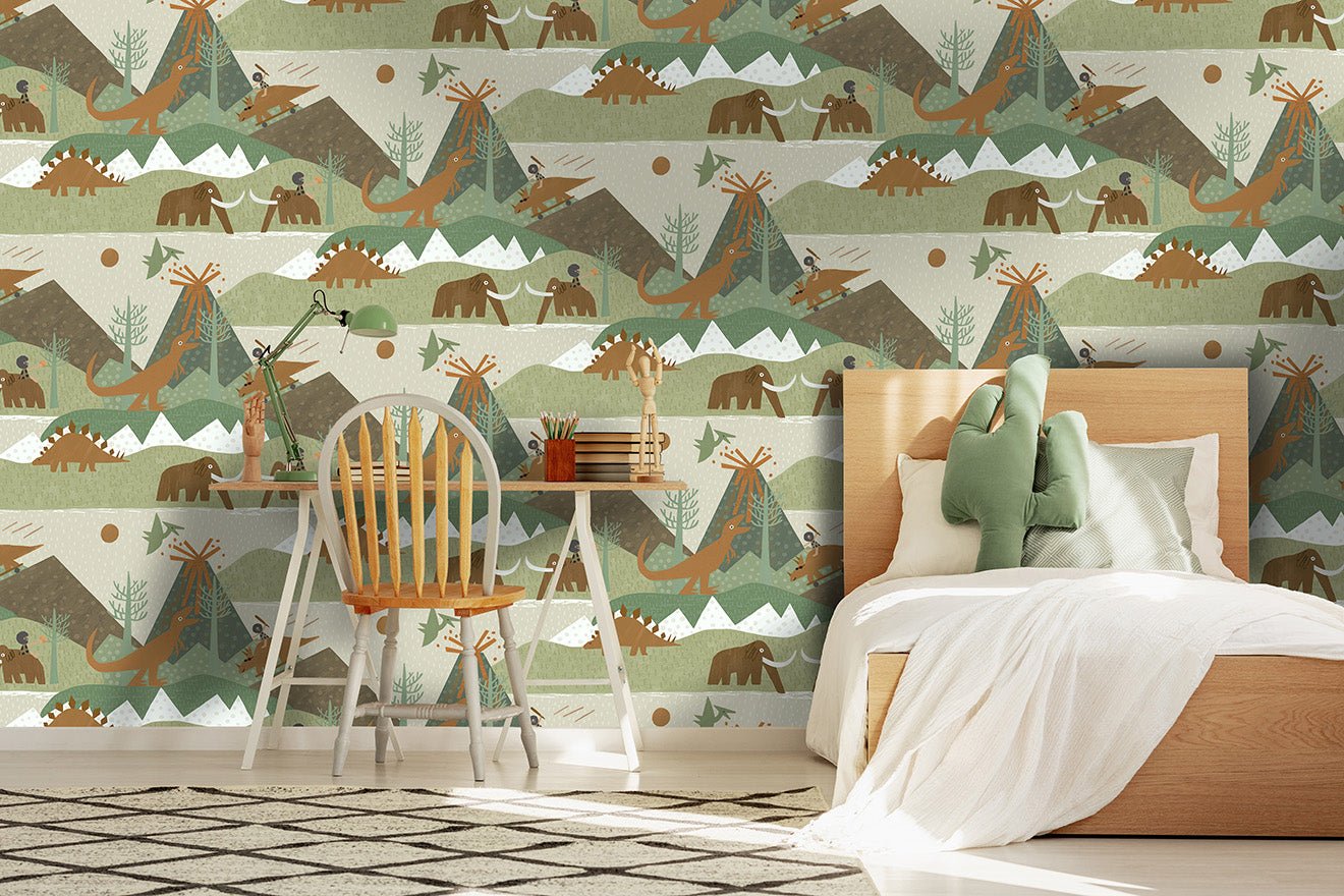 Prehistoric Wallpaper - Green/Orange - Holden Décor - 13260Wallpaper199