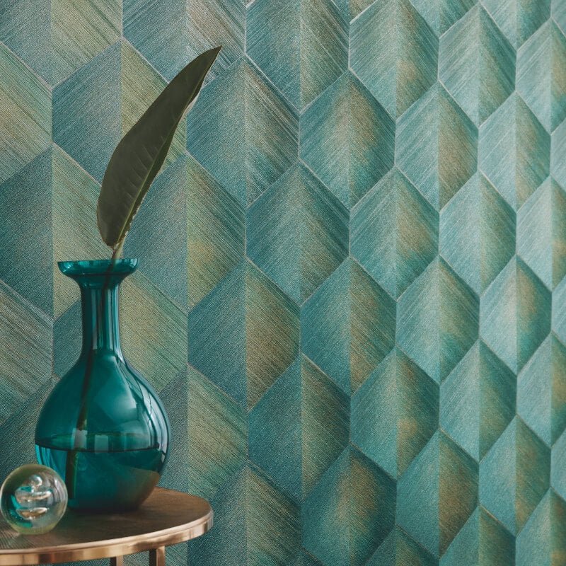 Prisma 3D Graphic Waves Metallic Wallpaper - Green - Erismann - 10370 - 19Wallpaper199