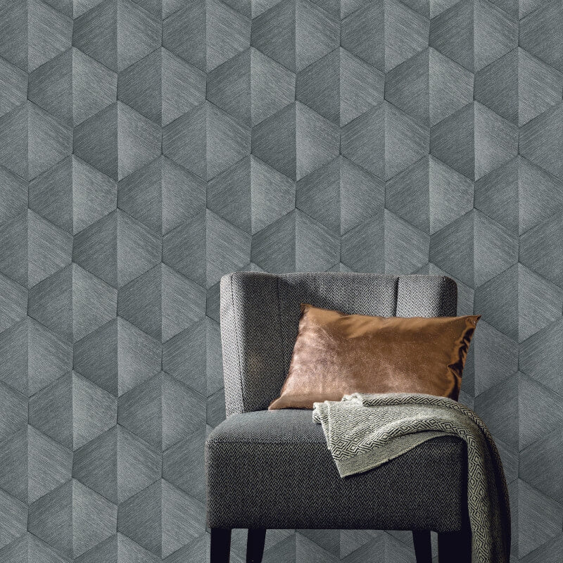 Prisma 3D Graphic Waves Metallic Wallpaper - Grey - Erismann - 10370 - 10Wallpaper199
