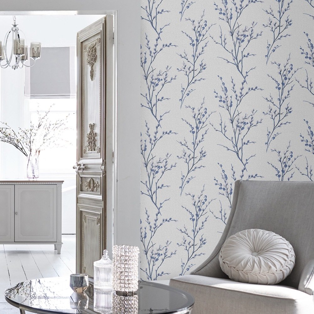 Pussy Willow Wallpaper - Off White/Midnight - Laura Ashley - 113360Wallpaper199