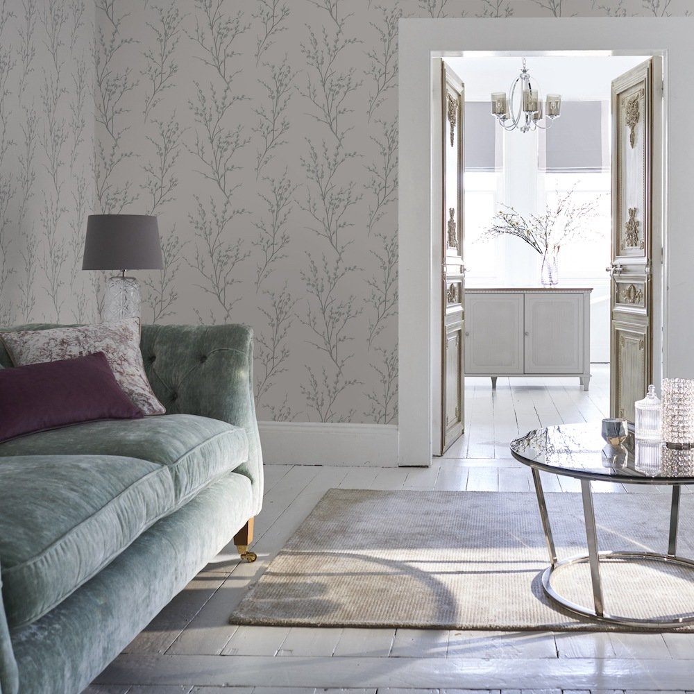 Pussy Willow Wallpaper - Off White/Steel - Laura Ashley - 113359Wallpaper199
