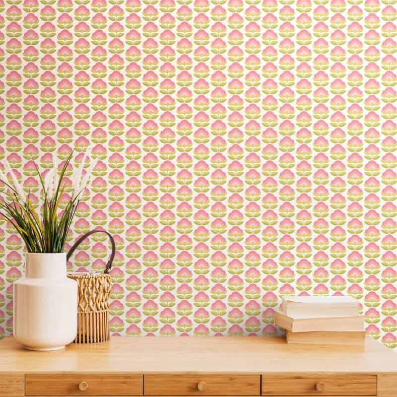 Retro Flower Wallpaper - Rose/Apple - Hoopla Walls - HWA1171WWallpaper199
