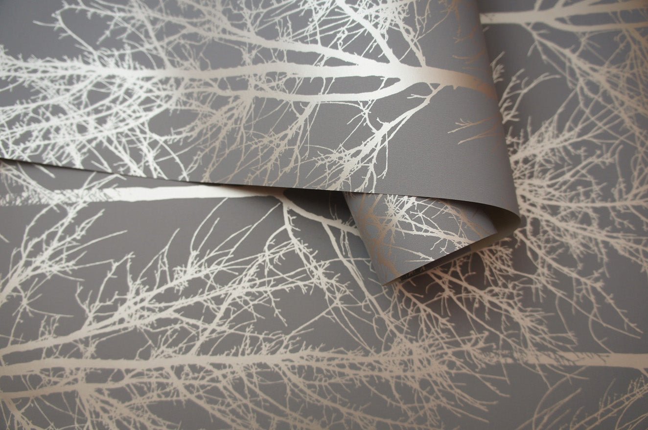 Rhea Trees Wallpaper - Dark Grey Rose Gold - Holden Décor - 90761Wallpaper199