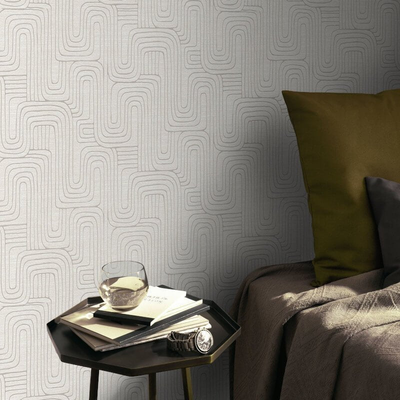 Rondo Curved Lines Metallic Wallpaper - Beige - Erismann - 10461 - 02Wallpaper199
