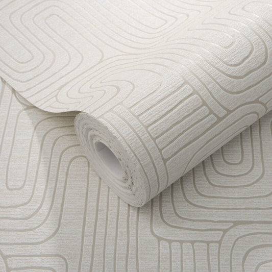 Rondo Curved Lines Metallic Wallpaper - Beige - Erismann - 10461 - 02Wallpaper199