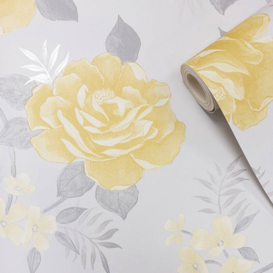 Rosalind Floral Metallic Wallpaper - Rose Grey/Oche - Muriva - 170501Wallpaper199
